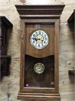 Large Oak Time Clock with Key and Runs