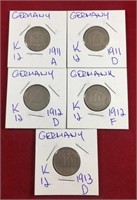 (5) Mixed Dates German Coins