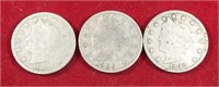 (3) Mixed Dates Liberty Head V Nickels