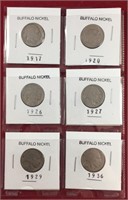 (6) Mixed Dates Buffalo Nickels