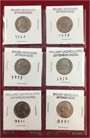 (6) Mixed Dates Jefferson Nickels BU
