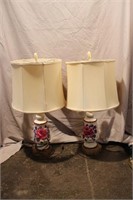 Pair of Hand Painted Ceramic Rose Lamps