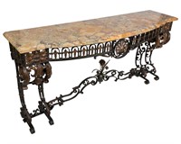 Ornate Wrought Iron Marble Top Console