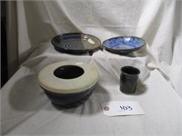 4 pieces handmade pottery signed CB
