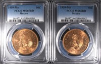 2-1959 Mo MEXICO 50 CENTAVOS, PCGS MS-65 & 66 RED