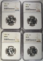 4-1956 WASHINGTON QUARTERS, NGC MS-65