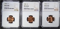 1954-S, 1955, 1958 NGC MS66 RD LINCOLN CENTS