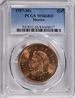 1957 Mo MEXICO 50 CENTAVOS, PCGS MS-66 RED