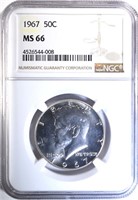 1967 KENNEDY HALF DOLLAR, NGC MS-66 RARE