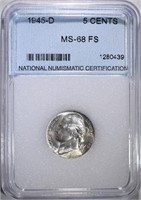 1945-D JEFFERSON SILVER NICKEL, NNC GRADED