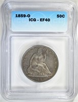 1859-O SEATED LIBERTY HALF ICG EF-40