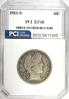 1915-S BARBER HALF DOLLAR, PCI XF