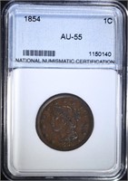 1854 LARGE CENT, NNC AU/BU