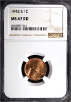 1945-S LINCOLN CENT, NGC MS-67 RED