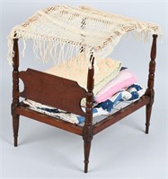 VINTAGE DOLL CANOPY ROPE BED w/ 7 QUILTS