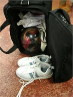 Bowling bag with ball and shoes