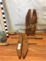 Vintage HEMPE wooden carpenters vice clamp set
