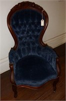 Victorian tufted back open arm parlor chair with