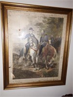 Framed color Civil War lithograph of Grant and