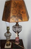 (2) antique pattern glass table lamps