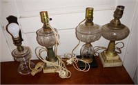 (4) antique pattern glass table lamps
