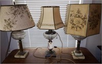 (3) antique pattern glass table lamps