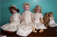 (5) antique dolls and (1) antique teddy bear: