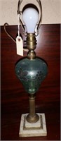Antique bulbous font etched glass table lamp