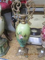 Antique Porcelain Ewer w/Decorative Metal Top And