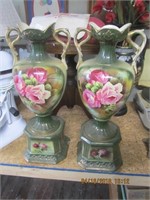 2 Antique Porcelain Pedestal Urns w/Bases-21.5 in.