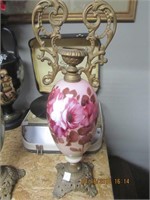 Antique Porcelain Ewer w/Decorative Metal Top And