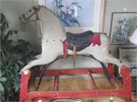1800's Folk Art Wooden Rocking Horse w/Base