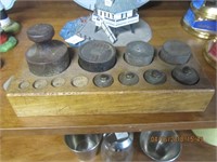 Antique Scale Weights w/Wooden Base Holder