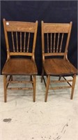 Lot of 2 Matching Wood Pressed Back Chairs
