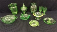 Lg. Group of Approx. 10 Green Depression Glass