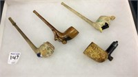 Collection of 4 Old Smoking Pipes Including