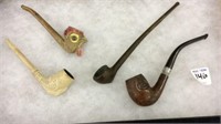 Collection of 4 Old Smoking Pipes