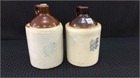 Lot of 2 One Gal Stoneware Jugs Front Marked