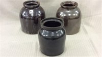 Lot of 3 Lg. Brown Stoneware Jars-