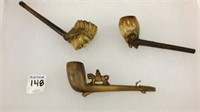 Collection of 3 Old Smoking Pipes Including