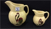 Lot of 2 Chicken Design Pottery Pitchers