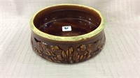 Brown Stoneware Bowl w/ Dog Design