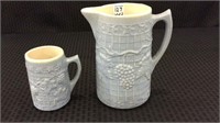 Lot of 2 Matching Blue Stoneware Pieces-