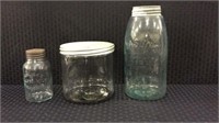 Group of 3 Glass Jars Including Cigar Jar w/ Lid