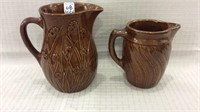 Lot of 2 Brown Stoneware Pitchers