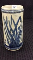 Old Sleepy Eye Blue & Gray Stoneware Cattail Vase