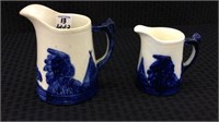 Lot of 2 Old Sleepy Eye Blue & White Pitchers-