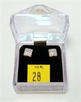 10K White gold pave diamond post earrings