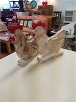 Pair of wooden chicken