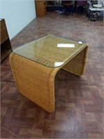 Wicker side table with glass top